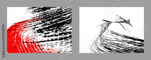 Strokes of black and red paint on a white background. Set of two templates. Graffiti element. Design template for the design of banners, posters, booklets, covers, magazines. EPS 10