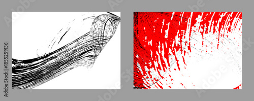 Strokes of black and red paint on a white background. Set of two templates. Graffiti element. Design template for the design of banners, posters, booklets, covers, magazines. EPS 10