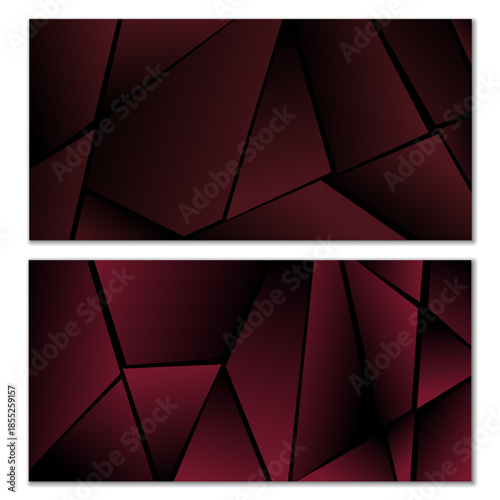 Abstract polygonal pattern. Set of two dark gradient polygonal backgrounds. Background design, cover, postcard, banner, wallpaper