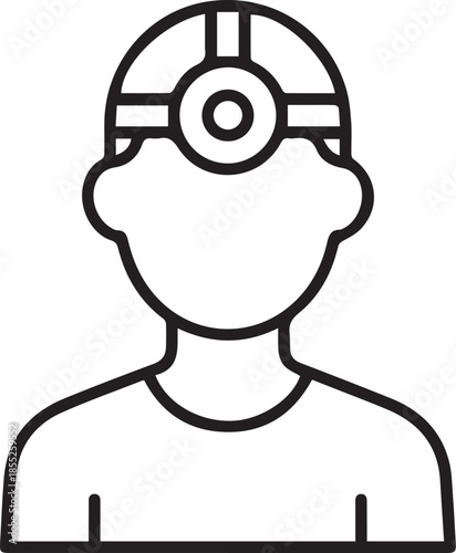 simple line vector icon of a person's wearing a head mirror on white background
