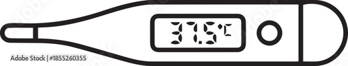 simple minimalist line vector icon of a oral thermometer with a temperature reading on white background