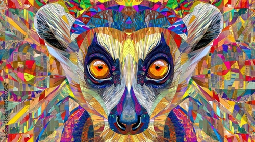 A lemur  face bursts in kaleidoscopic colors psychedelic, expressive art blending wildlife wonder with imaginative, joyful abstraction
