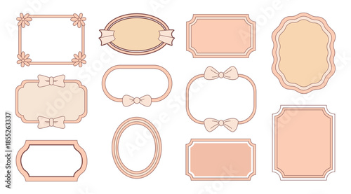 Cute pastel vintage frames and borders collection with bows and flowers for decorative design element