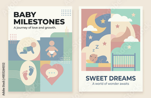 Abstract Geometric Baby Milestones and Sweet Dreams Posters Vector