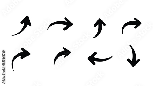 Collection of simple black curved arrows pointing in various directions