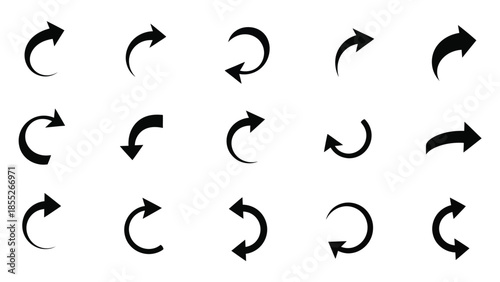 Collection of circular arrow icons depicting rotation and cyclical processes