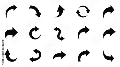 Collection of various black curved arrow symbols arranged in a grid pattern