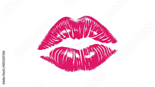 A striking image featuring a vibrant pink lipstick kiss print on white