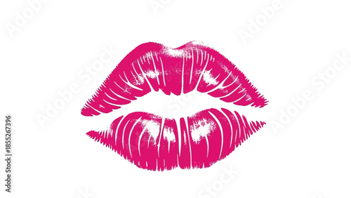 A vibrant pink lipstick kiss mark isolated on a clean white background