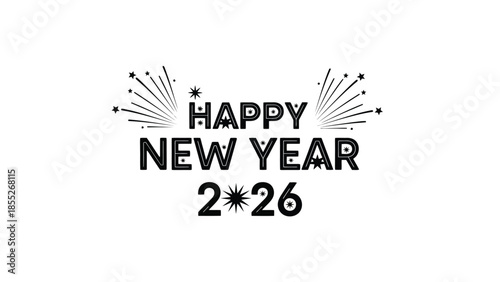 Festive new year graphic with sparkling elements and bold text design