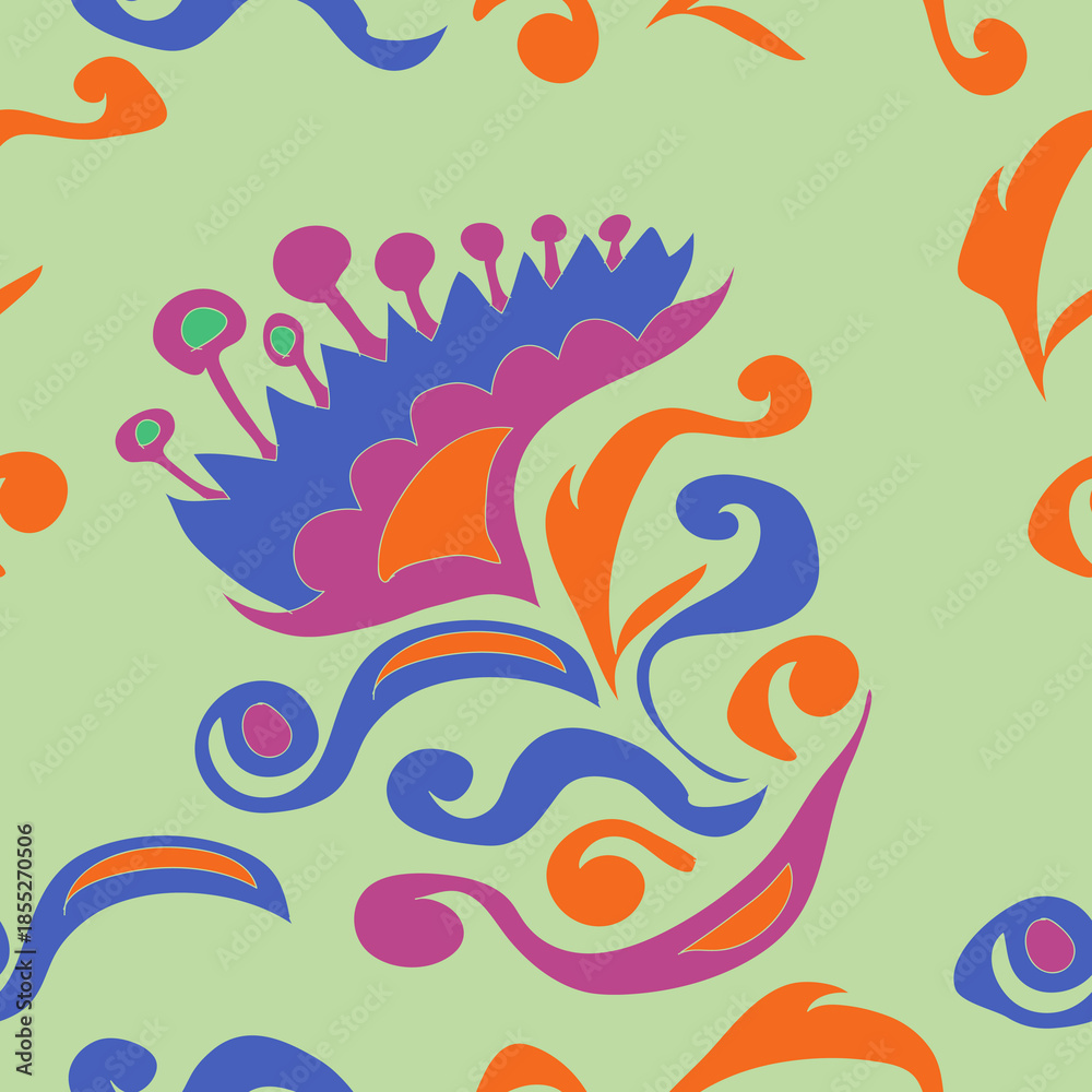 Naklejka premium Stylized colored leaves, flower, spirals. Hand drawn.