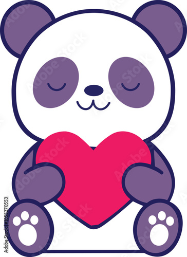 Adorable panda bear lovingly holding a vibrant, bright pink heart illustration