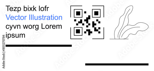 Digital marketing, website design, branding identity, promotional materials, technology solutions, creative projects. QR code next to abstract line art and text. Digital marketing and website design