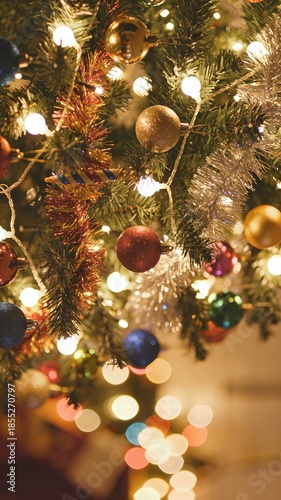 Warm Christmas Tree Lights Bokeh Gold Ornaments Holiday Atmosphere

