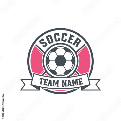 Dynamic soccer team emblem featuring a classic black-and-white ball and