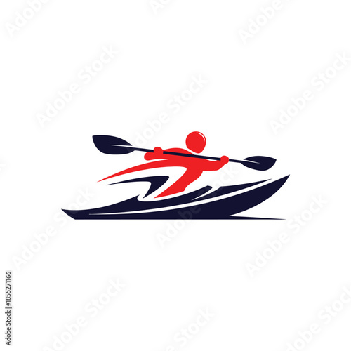 Dynamic silhouette of a person kayaking through flowing water with energetic