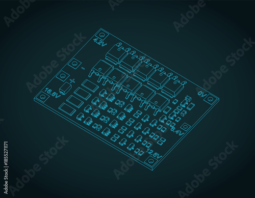 BMS module isometric blueprint