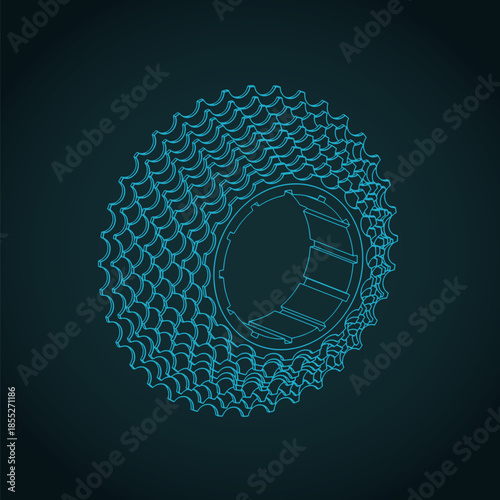 Cassette bicycle sprockets isometric blueprint