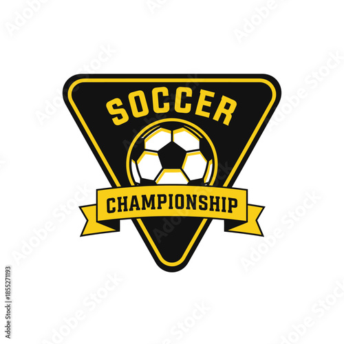 Dynamic soccer championship badge featuring a central football and bold text