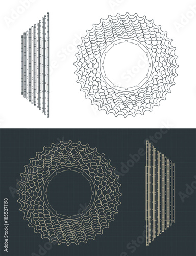 Cassette bicycle sprockets drawings