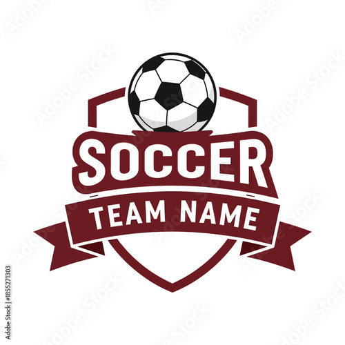 Dynamic soccer team emblem with bold typography and classic ball design