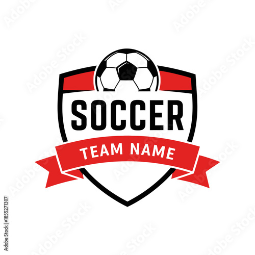 dynamic soccer team shield emblem with generic team banner design for sports
