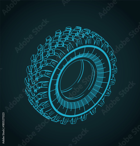 Truck tire isometric blueprint