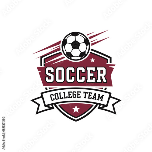 Dynamic soccer team emblem representing college level competition and athletic