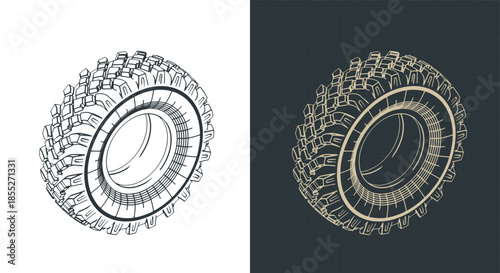 Truck tire isometric drawings