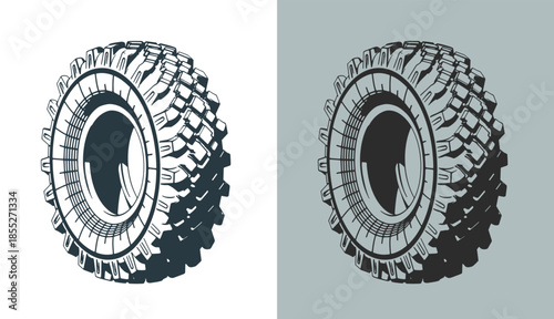 Truck tire isometric illustrations