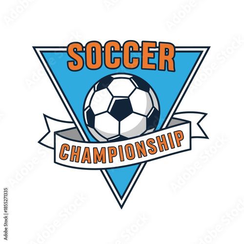 Dynamic soccer championship emblem featuring a central ball and vibrant colors