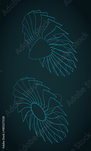 Turbine blades isometric blueprints