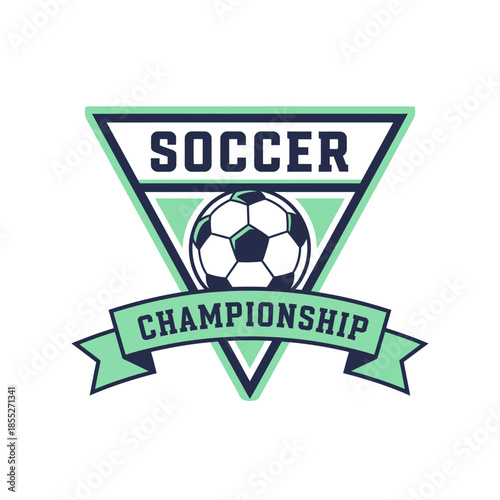 Dynamic soccer championship badge featuring a soccer ball within a triangular