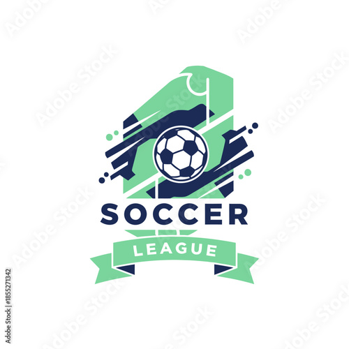 Dynamic soccer league emblem featuring modern design with a central ball and