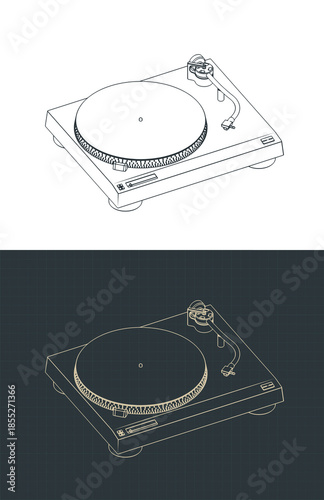 Turntable vinyl isometric blueprints