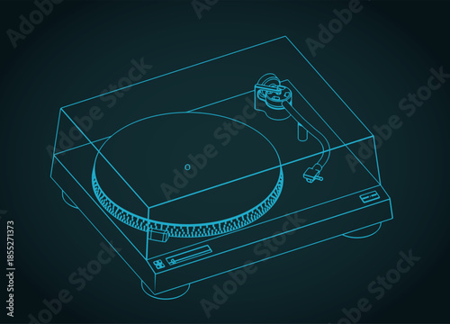 Turntable vinyl isometric blueprint illustration