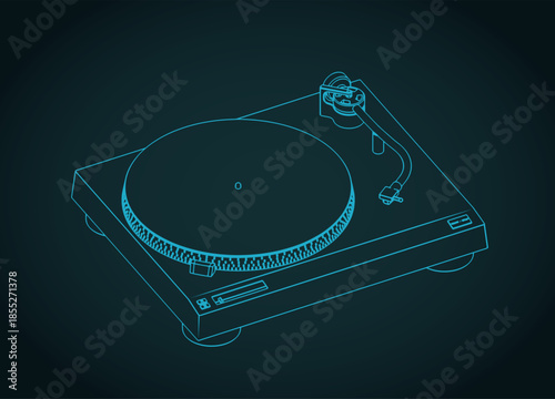 Turntable vinyl isometric blueprint