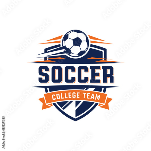 Dynamic soccer college team emblem representing athletic spirit and teamwork