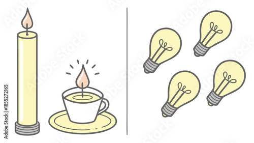 Illuminating ideas with candles and light bulbs Vector