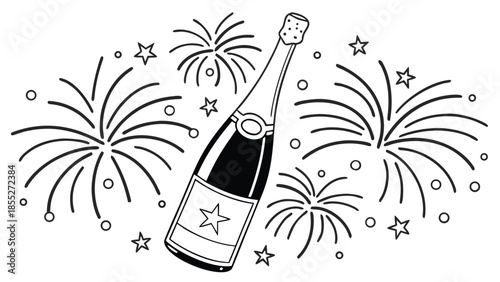Celebratory champagne with fireworks Vector