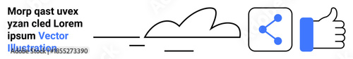 Cloud technology, social media, data sharing, connectivity, digital communication, online networking. Minimalist cloud, social share icon thumbs-up symbol. Cloud technology and social media