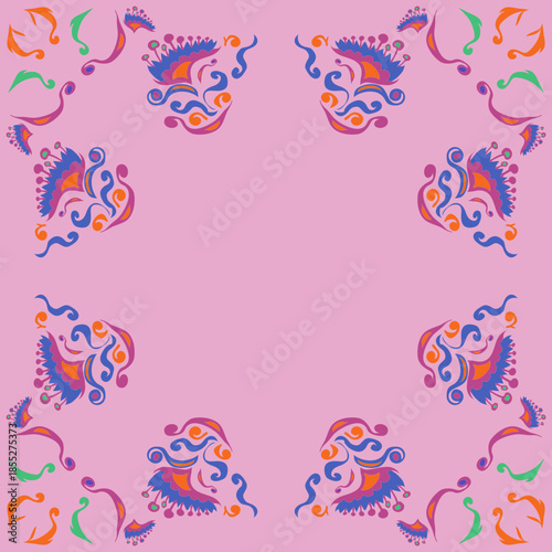 Decorative  colored  leaves, flower, spirals. Hand drawn.