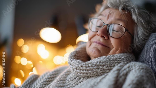 A woman in a white sweater is reading a book on a tablet. She is wearing glasses and she is in a relaxed and comfortable mood