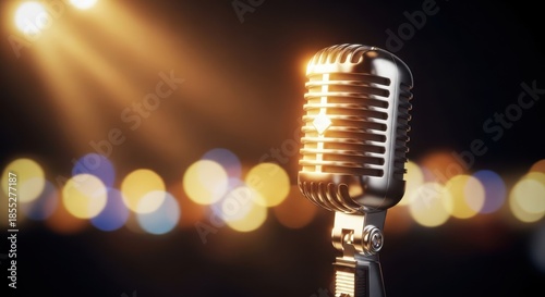 Vintage Microphone Stage Spotlight Bokeh Background