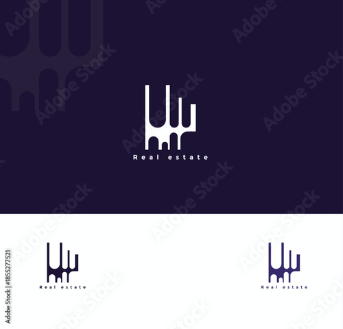 Modern Abstract Real Estate Logo with Architectural Line Icon. Real Estate Logo Design with Geometric Building Symbol.