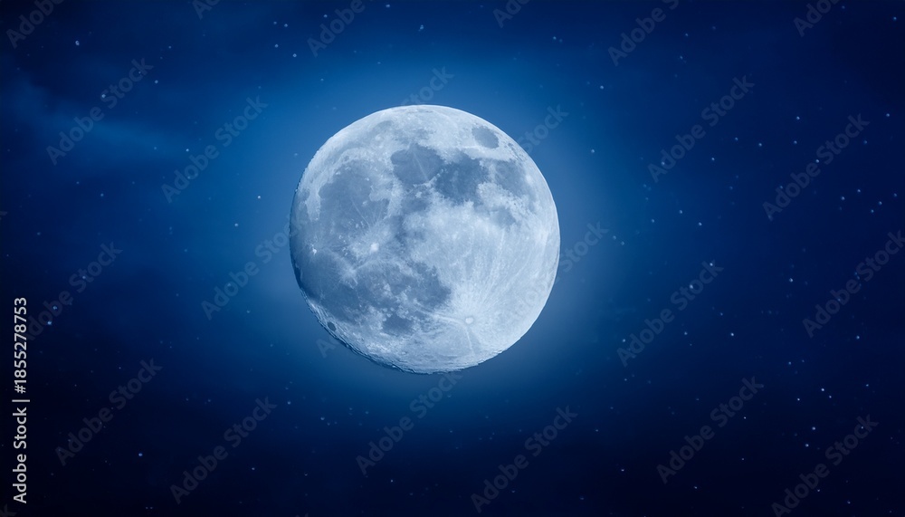 Obraz premium The Full Moon In The Dark Blue Sky Close Up