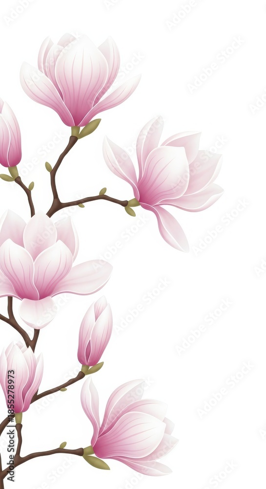 Obraz premium Delicate pink magnolia flowers bloom on white background
