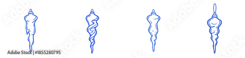 Blue marker drawings of Christmas icicles in various shapes  