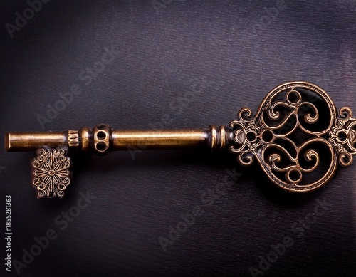 vintage ornate skeleton key with intricate metal design and decorative antique bronze finish