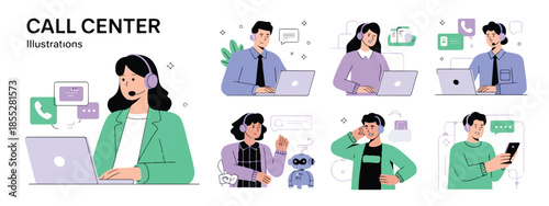 callcenter customer service illustrations ai robot chat icons vector